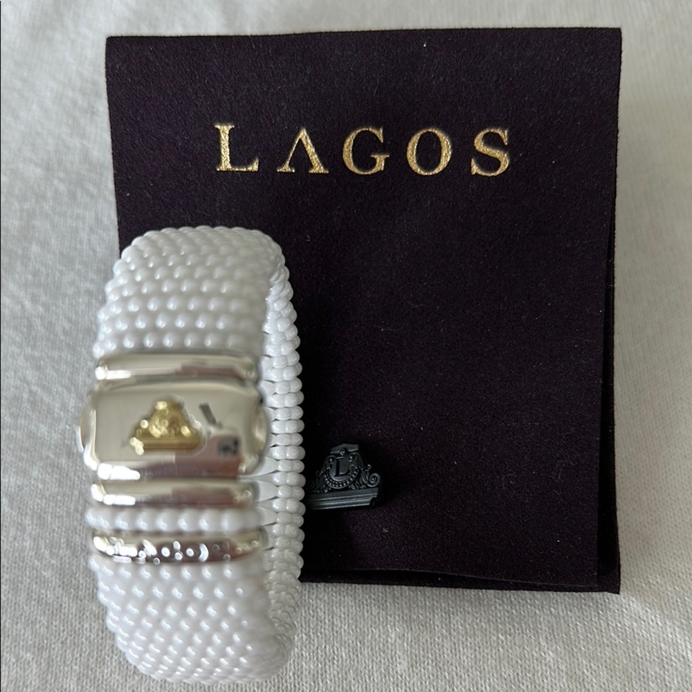 Lagos White Ceramic Beaded Bracelet with Silver and Gold Accents